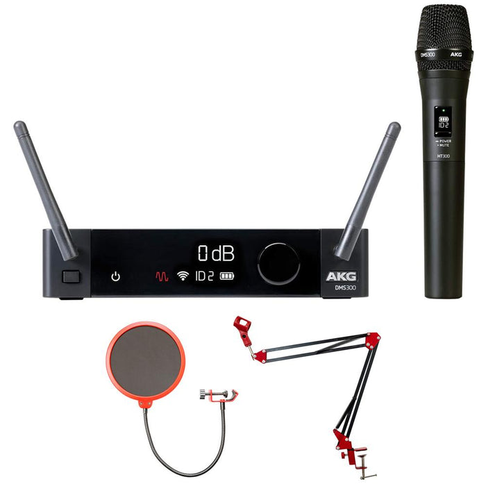 AKG Pro Audio DMS300 Digital Wireless Mic System, Vocal Set + Pop Filter + Arm Stand