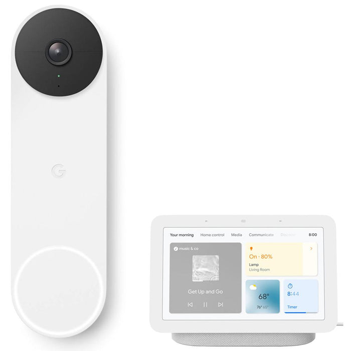 Google Nest Doorbell (Battery) - Snow w/ Google Nest Hub 2nd Gen, Chalk