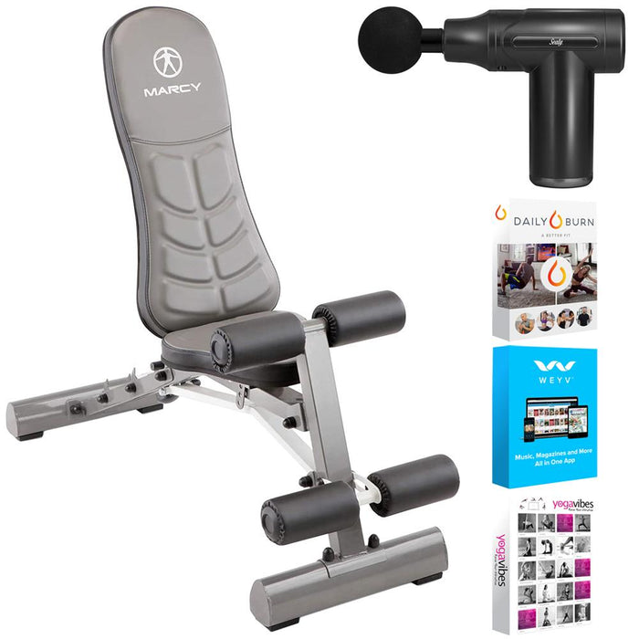 Marcy SB-10100 Deluxe Foldable Weight/Exercise Bench, Black + Massage Gun Bundle