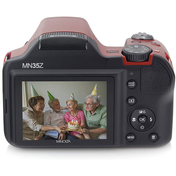 Minolta MN35Z-R 20MP 35X Optical Zoom Wi-Fi Bridge Camera - Red