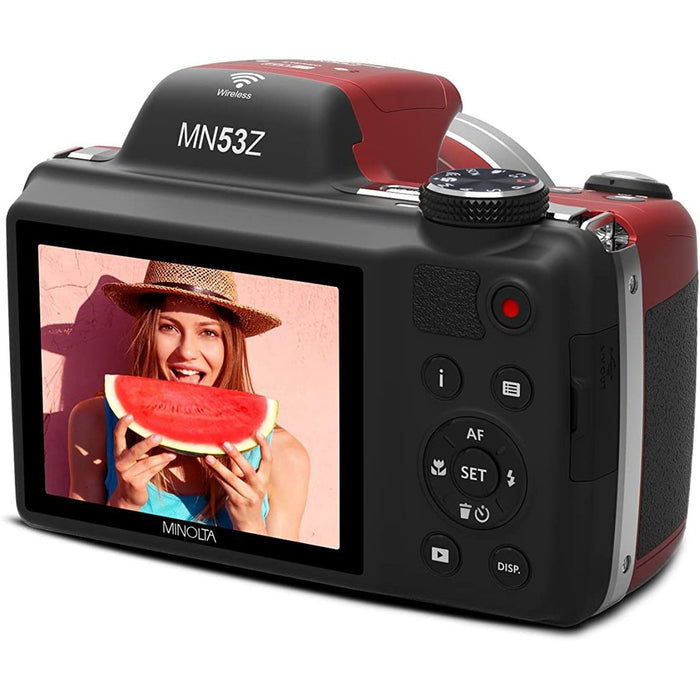 Minolta Pro Shot 16MP Digital Camera with 53x Optical Zoom - Red