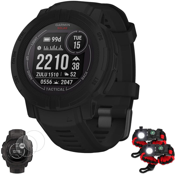 Garmin Instinct 2 Solar Smartwatch, Tactical Edition, Black + Accessories Bundle