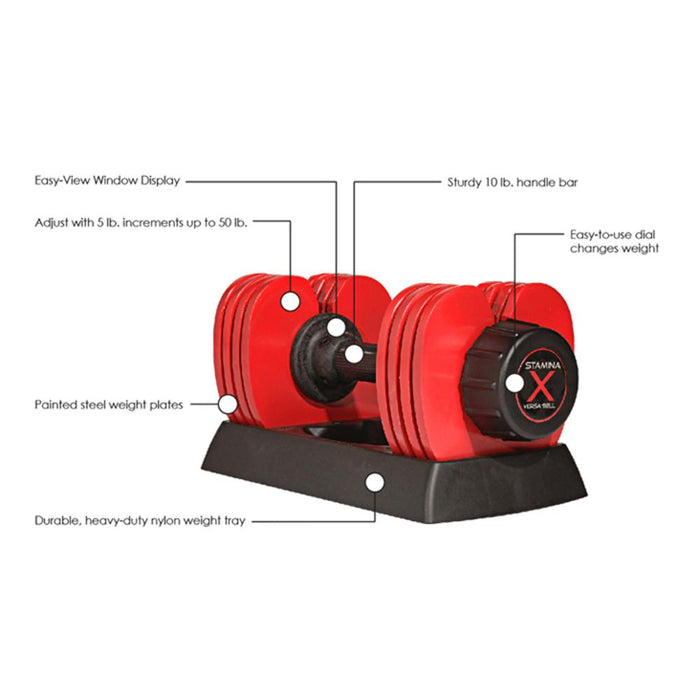 Stamina X 50 lb. Versa-Bell Dumbbell 2 Pack with Earbuds Bundle