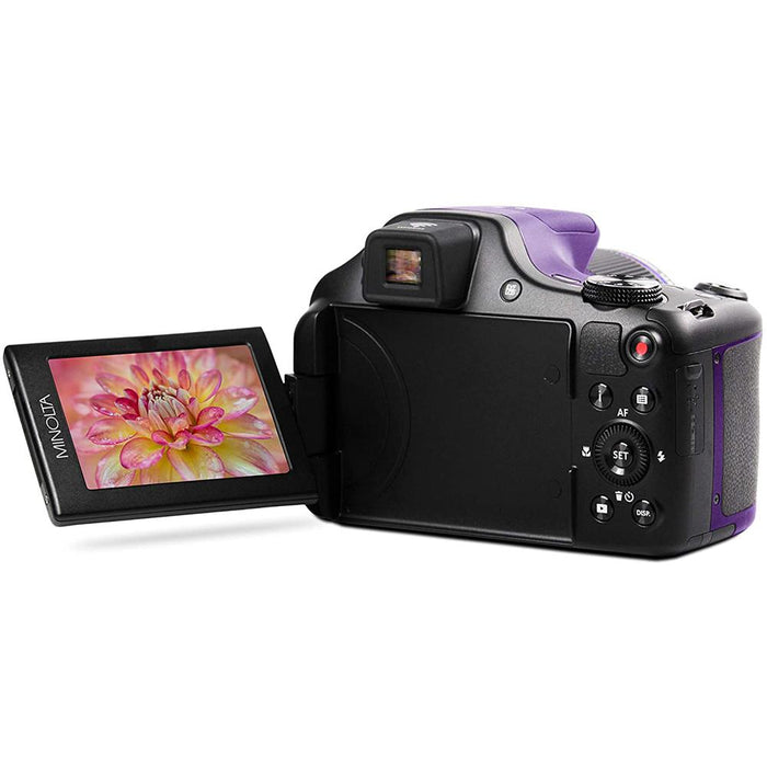 Minolta 20MP HD Bridge Digital Camera w/ 67x Optical Zoom Purple+64GB Card & Bag