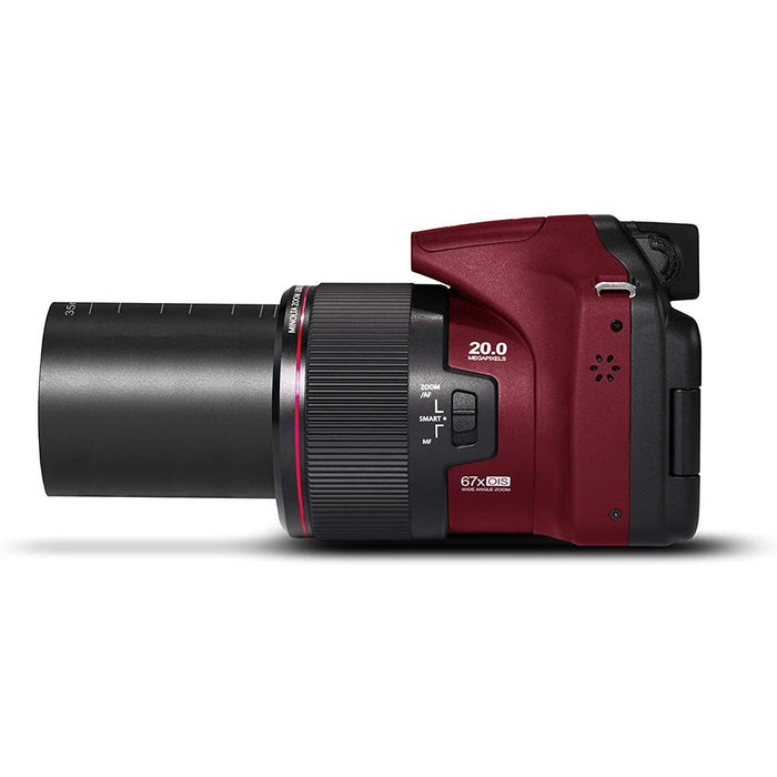 Minolta 20MP HD Bridge Digital Camera w/ 67x Optical Zoom Red + 64GB Card & Bag