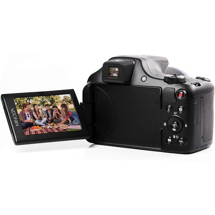 Minolta 20MP HD Bridge Digital Camera w/ 67x Optical Zoom Black+64GB Card & Bag