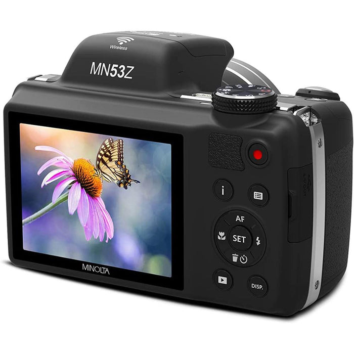 Minolta Pro Shot 16MP Digital Camera 53x Optical Zoom, Black w/ Deco Accessory Bundle