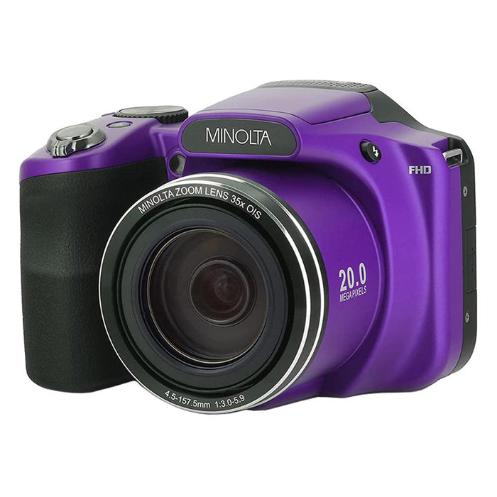 Minolta 20MP 35X Optical Zoom Wi-Fi Bridge Camera, Purple w/ Deco Accessory Bundle