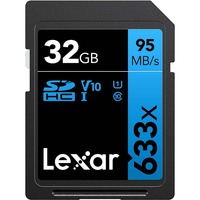Lexar Professional 633x 32GB SDHC UHS-1 Class 10 Memory Card + Accessory Bundle