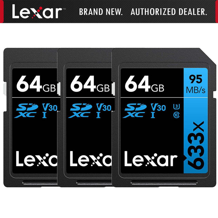 Lexar Professional 633x 64GB USH-1 Class 10 SDXC Memory Card (3-Pack)