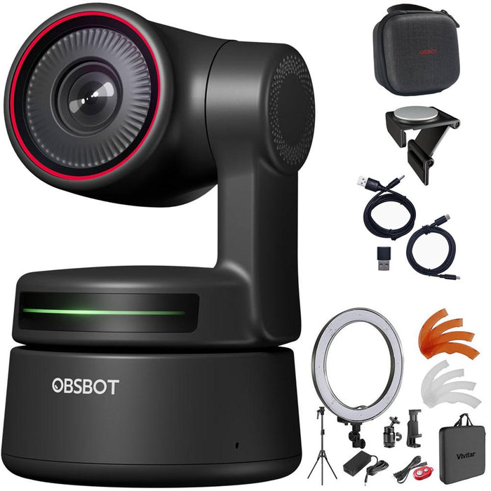 OBSBOT Tiny4K AI-Powered PTZ 4K Webcam, 4x Digital Zoom + Ring Light Kit
