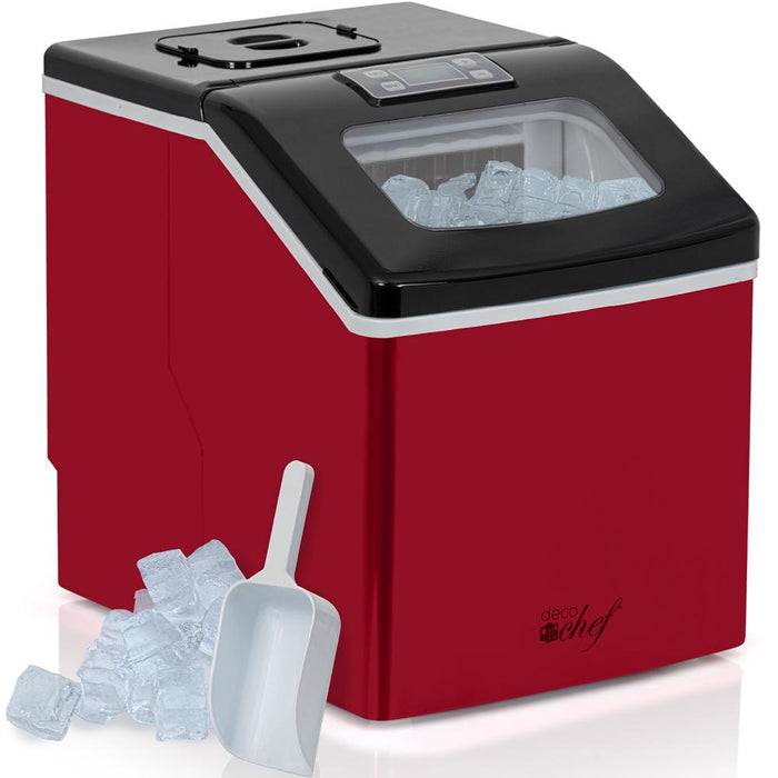 Deco Chef Countertop Portable Ice Maker 40 lb/Day Red with Extended Warranty