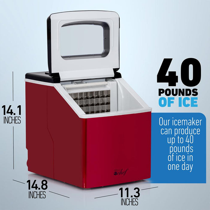 Deco Chef Countertop Portable Ice Maker 40 lb/Day Red with Extended Warranty