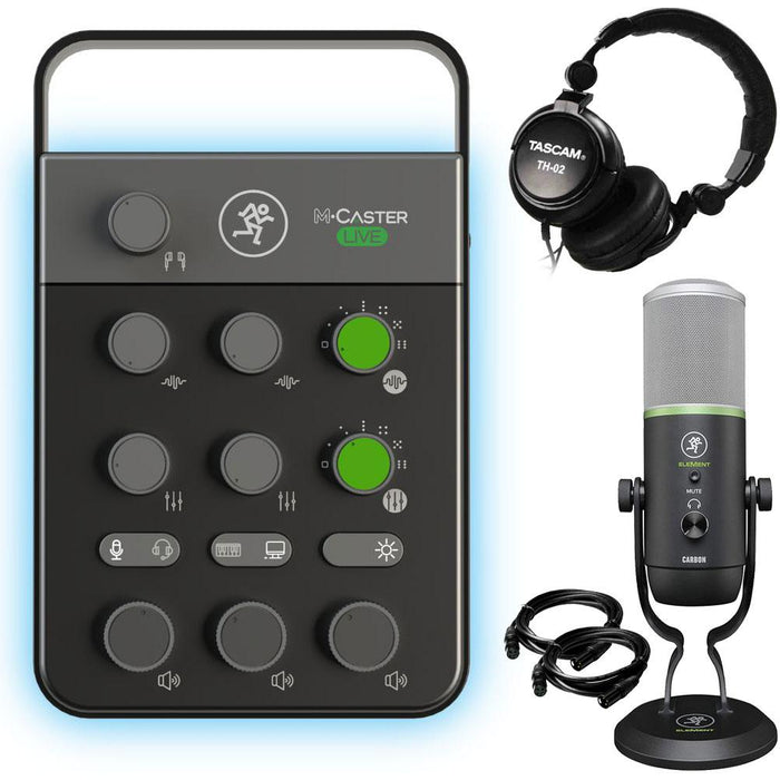 Mackie M-Caster Live Portable Streaming Mixer Bundle with EleMent Carbon USB Microphone