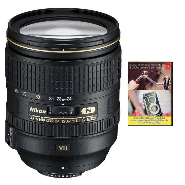 Nikon 24-120mm f/4G ED VR AF-S NIKKOR Lens for Nikon DSLR With Adobe Elements Bundle