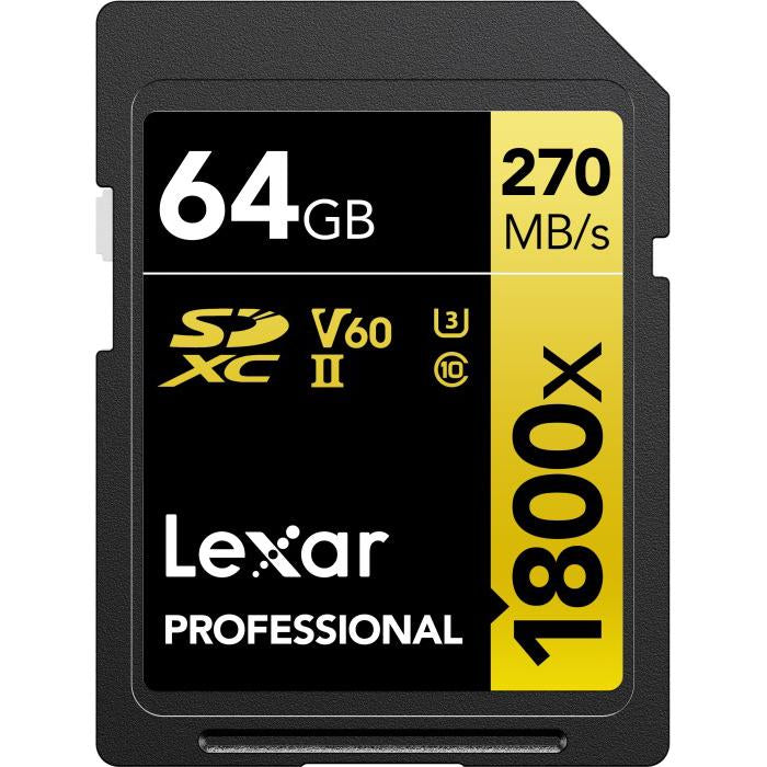 Lexar Professional 1800x SDXC UHS-II Card GOLD Series, 64GB - (4-Pack)