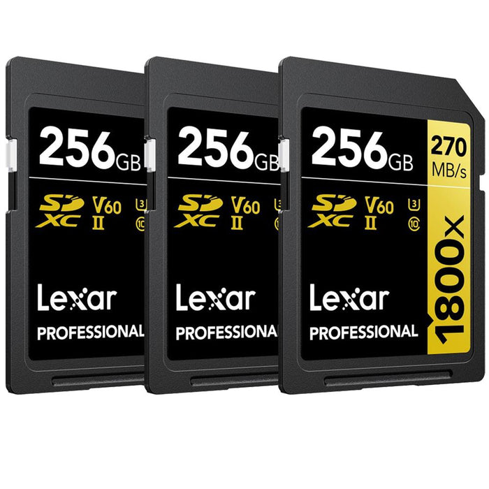 Lexar Professional 1800x SDXC UHS-II Card GOLD Series 256GB - (3-Pack)