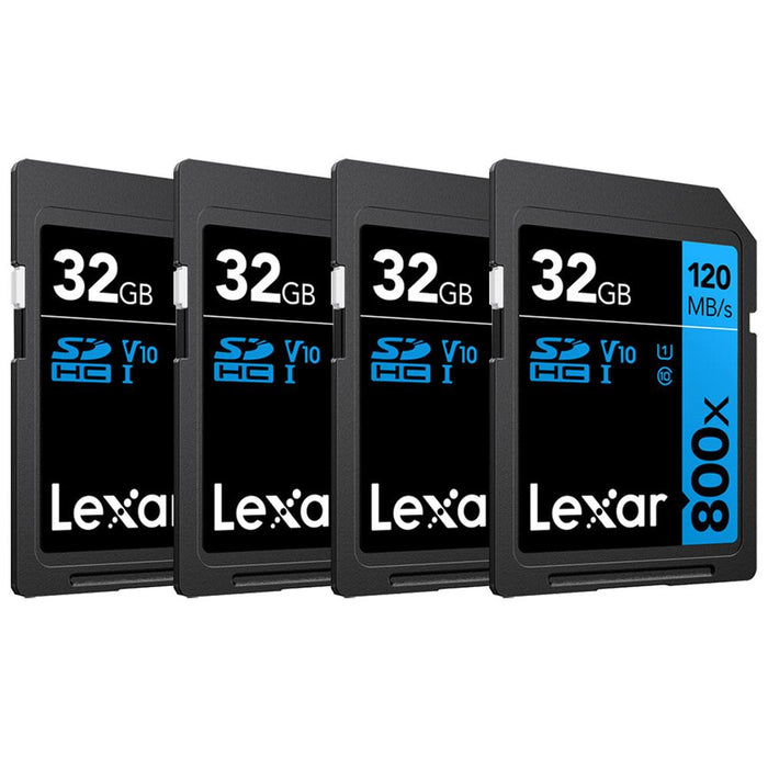 Lexar 32GB High-Performance 800x UHS-I SDHC Memory Card BLUE Series - (4-Pack)