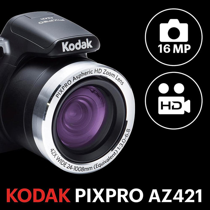 Kodak PIXPRO Astro Zoom AZ421-BK 16MP Digital Camera, 42X Optical Zoom, 3" LCD Black