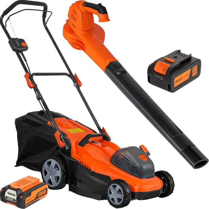 Deco Home Cordless Rechargeable Lawn Care Bundle, 40V 16" Lawn Mower and 20V Leaf Blower
