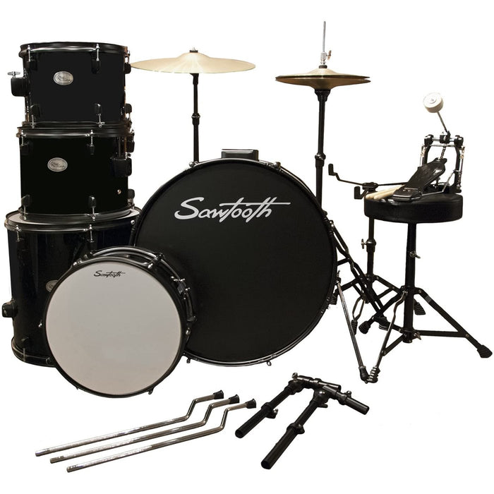 Sawtooth Rise Full Size 5-Piece Student Drum Set (Black) Bundle with 2-Year Warranty