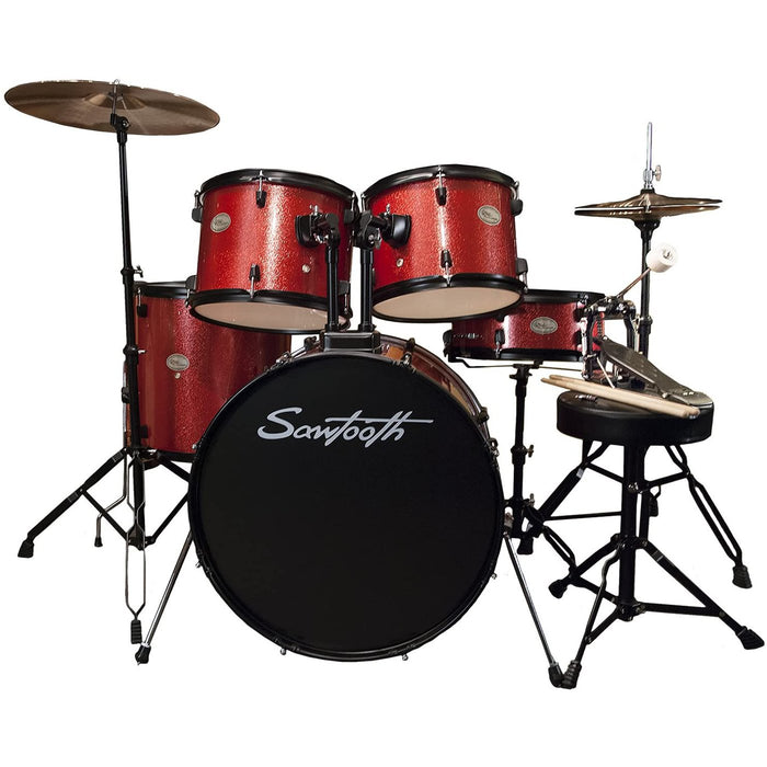 Sawtooth Rise Full Size 5-Piece Student Drum Set (Red) Bundle with 2-Year Warranty