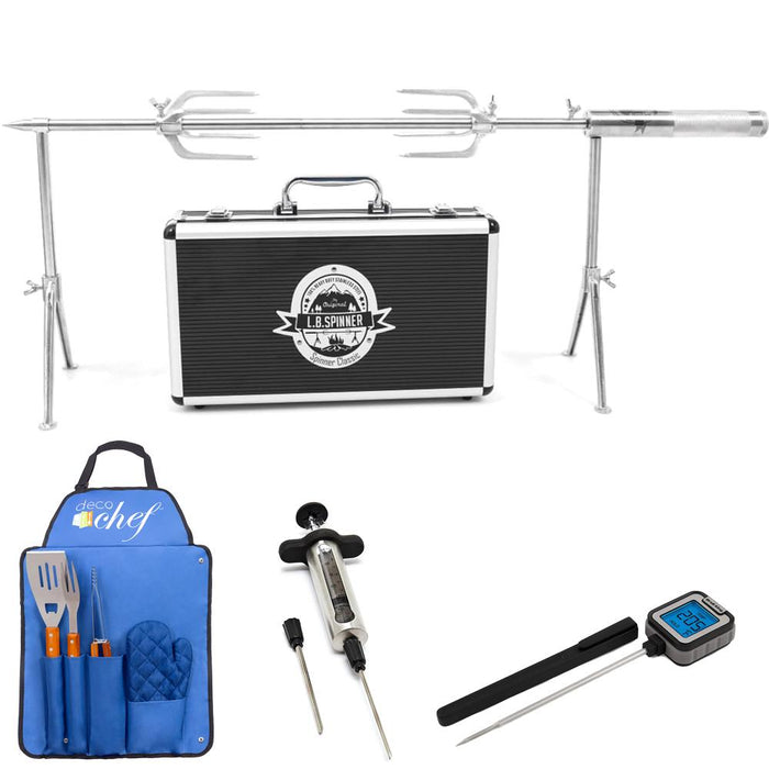 L.B Spinner Classic Rotisserie Spinner with Carry Suitcase + BBQ Tool Set Bundle