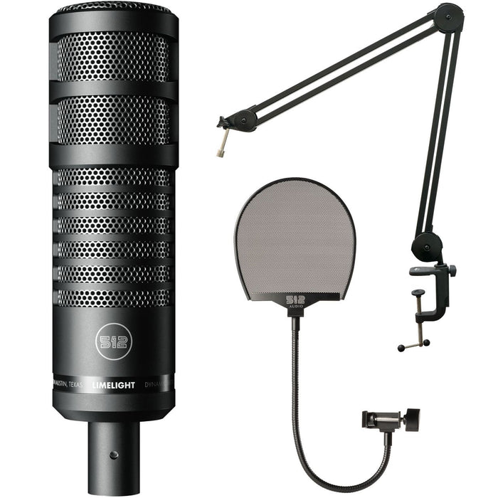 512 Audio Limelight, Dynamic Vocal XLR Microphone Bundle with Pop Filter and Boom Arm