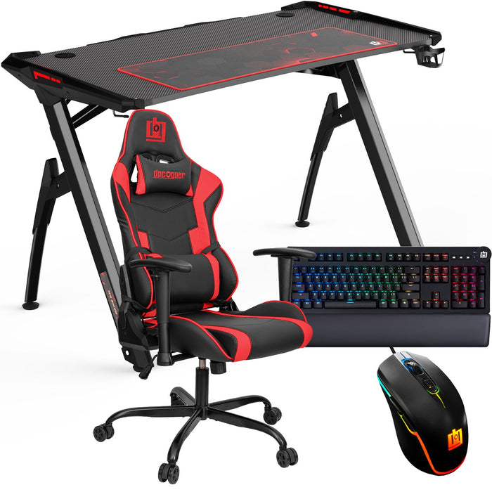 Deco Gear 47" LED Gaming Desk, Red Computer Chair, RGB Mouse and Mechanical Keyboard
