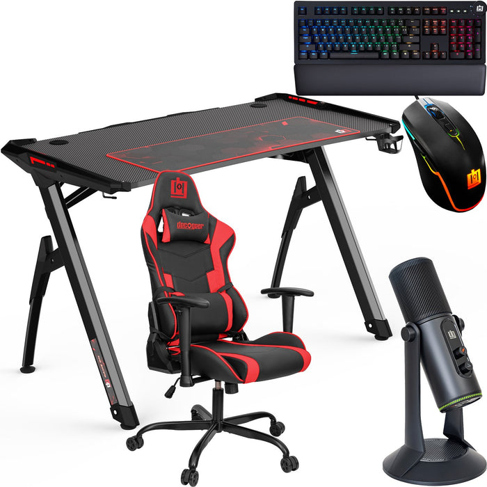 Deco Gear 47" LED Gaming Desk, Gaming Chair, Streaming Mic, RGB Mouse, Mechanical Keyboard