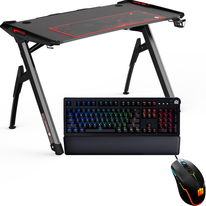 Deco Gear 47" LED Ergonomic Gaming Desk, RGB Wired Mouse, Cherry Red Mechanical Keyboard