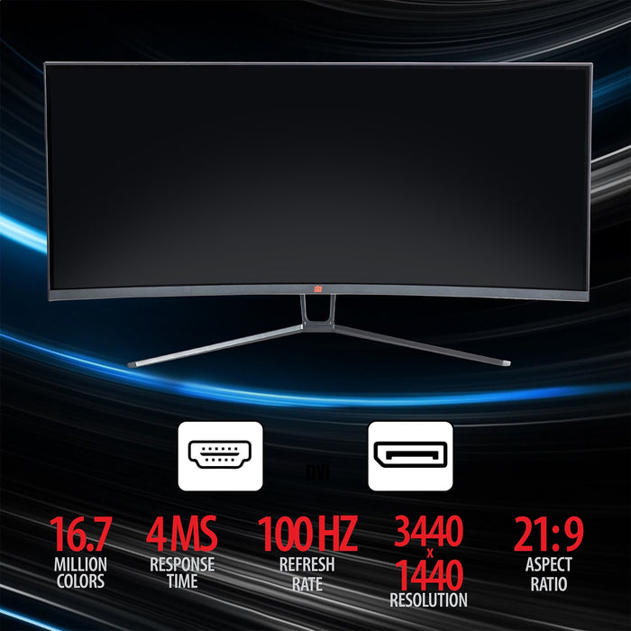 Deco Gear 35" Curved Ultrawide LED Gaming Monitor 3440x1440 21:9 100Hz - Refurbished