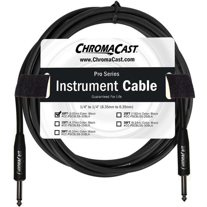 ChromaCast Black 10-Feet Pro Series Instrument Cable, Straight End - CC-PSCBLSS-10BlK