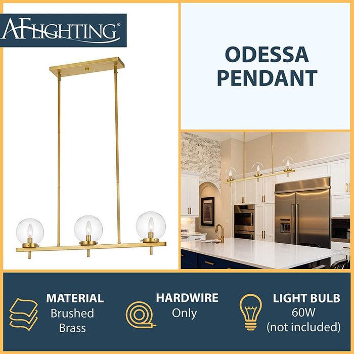 AFELEM Odessa 3-Light Hanging Pendant in Brushed Brass - 9147-3H