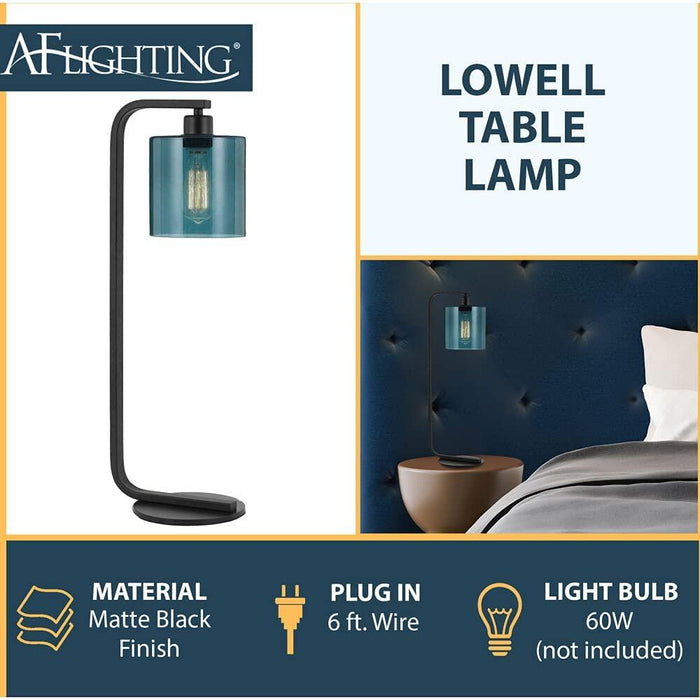 Elements Lowell Table Lamp in Matte Black/Teal - 9112-TL