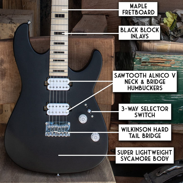 Sawtooth ST-M24-SBK Batio Series Right Handed Electric Guitar, Black w/ Accessory Bundle
