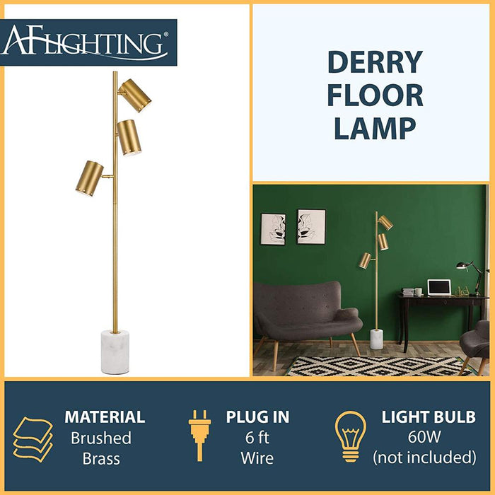 AF Lighting 9145-FL Derry Three-Light 66" Floor Lamp, Matte Gold