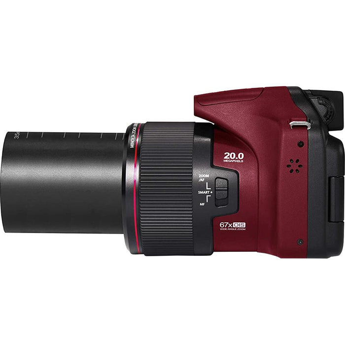 Minolta MN67Z 20 MP / 1080p HD Bridge Digital Camera w/67x Optical Zoom (Red) - Open Box