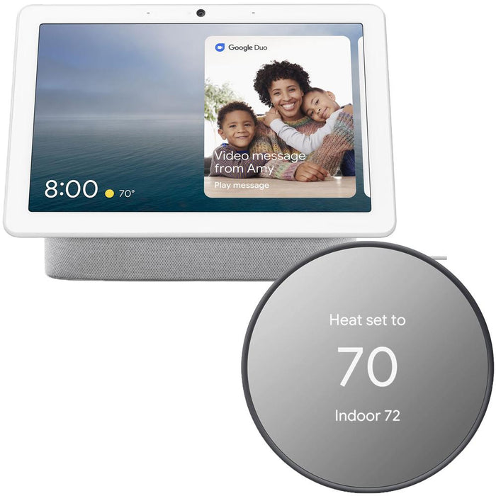 Google Nest Hub Max (Chalk) GA00426-US with Google Nest Smart Wi-Fi Thermostat (Charcoal)