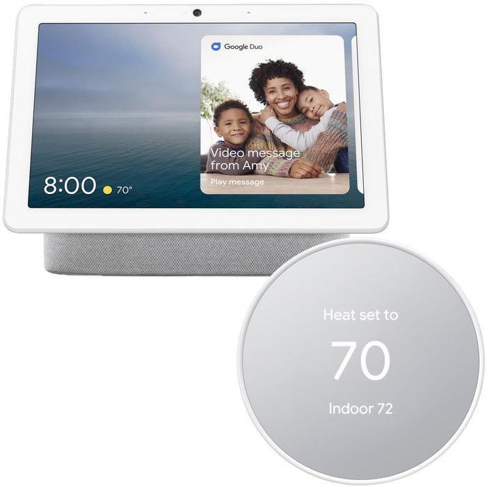 Google Nest Hub Max (Chalk) GA00426-US with Google Nest Smart Wi-Fi Thermostat (Snow)