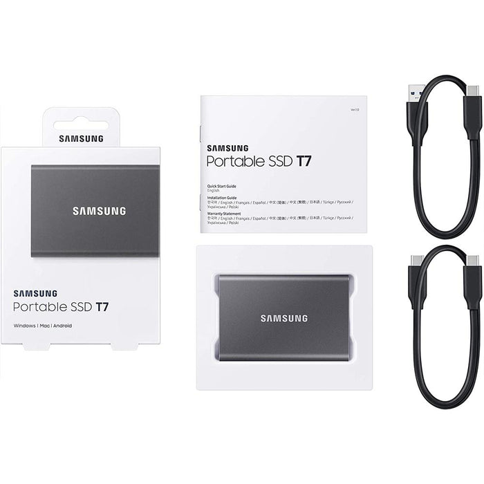 Samsung Portable SSD T7 USB 3.2 2TB Gray with Lexar 1TB Memory Card and Cloth
