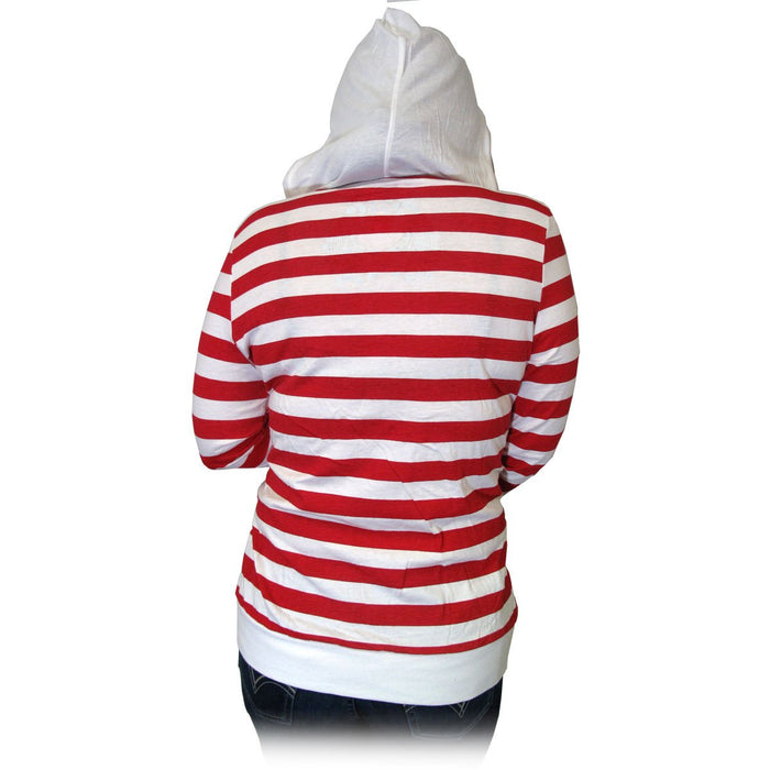 Twili Nautical Stripe Lightweight Hoodie with Pull String - Red/White (Size: Small)