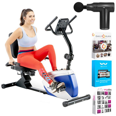 Marcy Magnetic Recumbent Exercise Bike w/ 8 Resistance Levels w/ Massage Gun Bundle