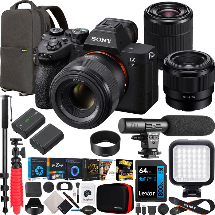 Sony a7 IV Full Frame Mirrorless Camera + FE 50mm F1.8 + 28-70mm 2 Lens Kit Bundle