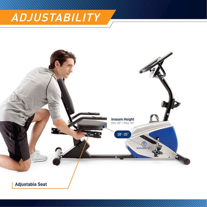 Marcy Magnetic Recumbent Exercise Bike w/ 8 Resistance Levels + Wireless Sport Earbuds