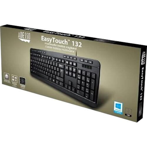 Adesso Spill-Resistant Multimedia Desktop Keyboard (USB) - AKB-132UB