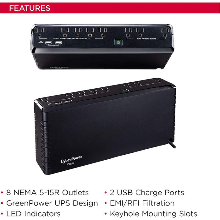 CyberPower Standby Battery Backup Uninterruptible Power Supply System - SL700U