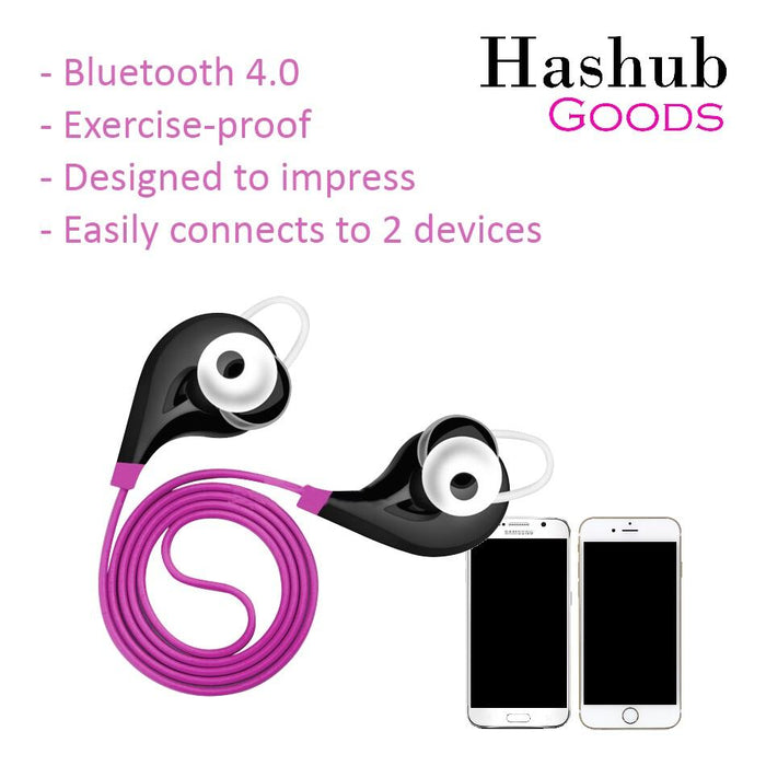 Hashub Goods Noise Reduction Wireless Bluetooth Lightweight Sport Headphones w/ Mic - Pink