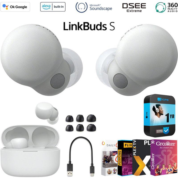 Sony LinkBuds S Truly Wireless Noise Canceling Earbuds, White + Protection Pack