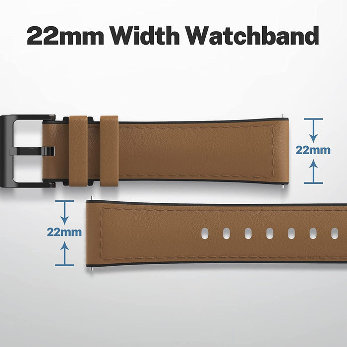 TicWatch Pro Strap, Hybrid Leather/Silicone, 22mm - Grey/Brown